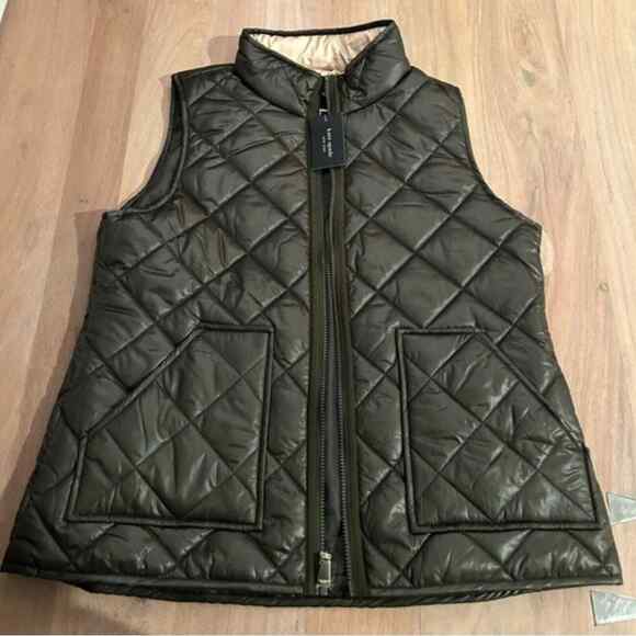 Kate Spade Dark Olive Green Quilted Equestrian Vest Women's‎ Size Medium New! - Picture 7 of 12